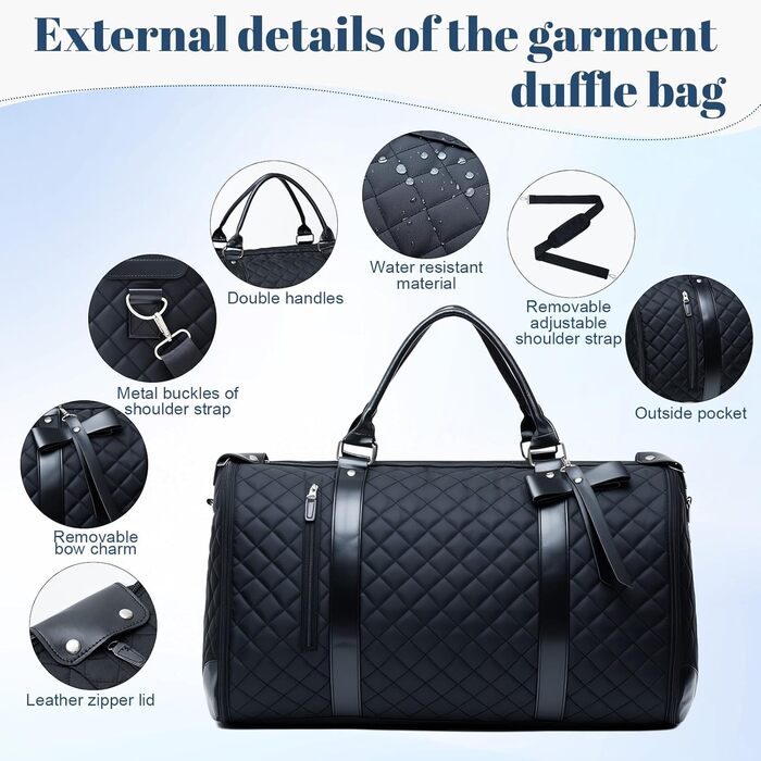 Дорожня сумка GARPROVM Suit Bag для жінок, трансформована сумка для одягу 3 в 1 з дизайном 2 мішків та знімною ручною поклажею, водонепроникна сумка для одягу на вихідні для подорожей без складок (чорна)