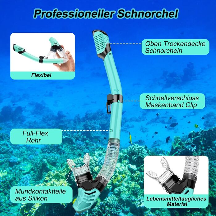 Набір для сноркелінгу для дорослих, комплект для сноркелінгу з маскою для дайвінгу та сухим сноркелем, водонепроникна маска для сноркелінгу із загартованого скла із захистом від запотівання/протікання для сноркелінгу, плавання та дайвінгу