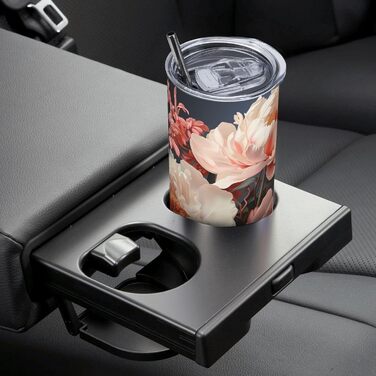 Кухоль з прямою трубочкою, 590 мл, яскраво-білі півонії, принт, дорожній кухоль, підходить для кемпінгу, офісу та дому.