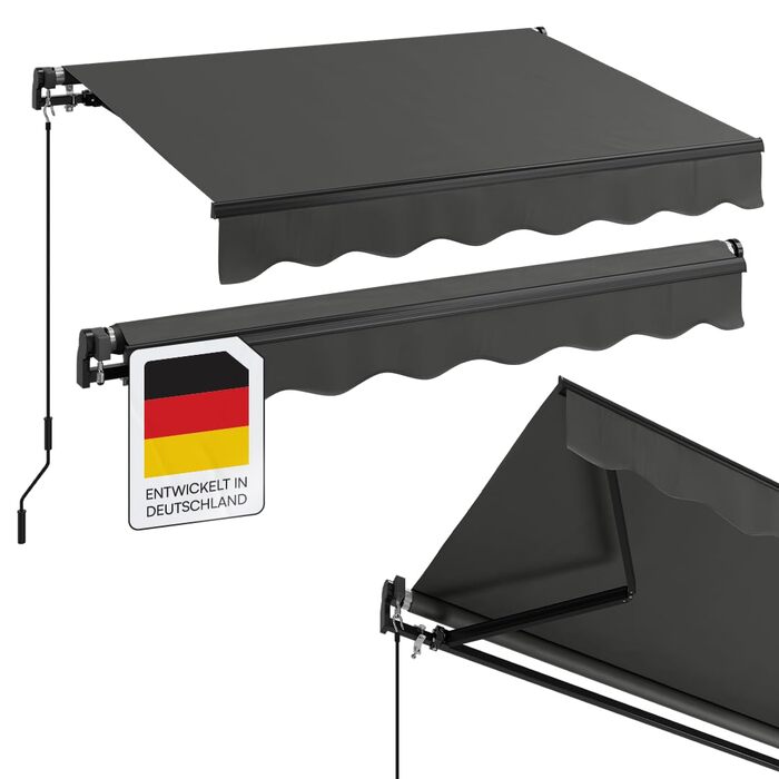Тент STEELSØN Kestria для балкона/дахової тераси/саду 200x150 см Тент зі складними кронштейнами, непрозорий та водонепроникний Вулична рулонна штора з ручкою виготовлена з пластикової тканини Сонцезахисний тент з настінним кронштейном, антрацит
