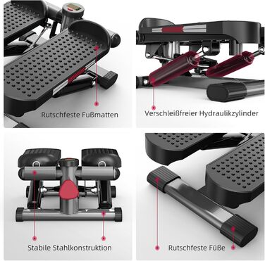 Міні-степер ST1 для домашнього використання, степер 2-в-1 з підйомом/внизом та силовими тросами, РК-дисплей, регульований опір, тренування ніг та рук, тихий та компактний, максимальне навантаження 100 кг
