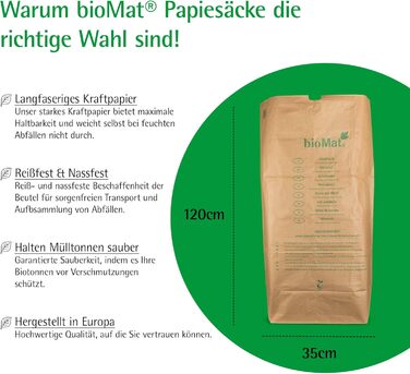Компостовані паперові пакети bioMat 240 л з крафт-паперу, 25 паперових пакетів для контейнера для органічних відходів, 1-шарові, стійкі до розриву, вологостійкі, (упаковка з 25 шт.) 240 л (25 шт.)