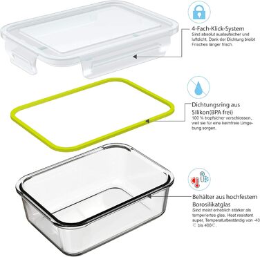 Набір скляних контейнерів для зберігання їжі GENICOOK Скляний контейнер/ланч-бокс/коробка для зберігання - не містить BPA та схвал