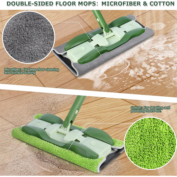 Плоска швабра Masthome, підлогова швабра 360 з 4-ма мікрофібровими насадками, довжина ручки 151 см, регульована, металева основа,