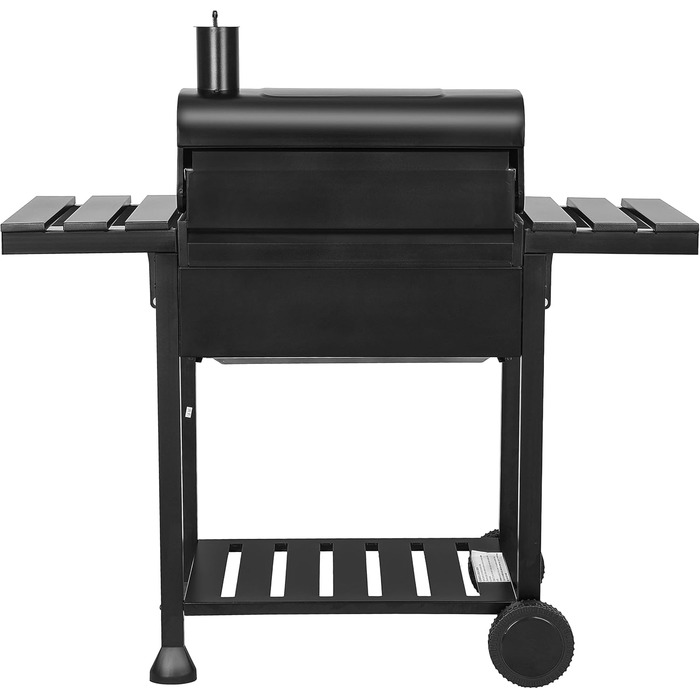 Сталевий вугільний гриль з міцними колесами, подвійним грилем, термометром та регулюванням висоти решітки, вугільний гриль з бічними поличками