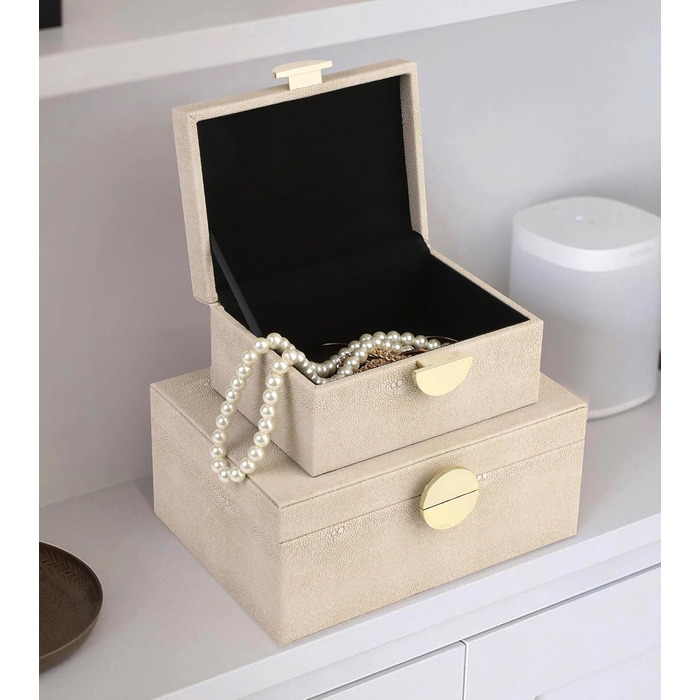 Шкатулки для коштовностей HofferRuffer зі штучної шкіри, декоративні шкатулки для зберігання аксесуарів, органайзер із золотистою фурнітурою, класична веганська шкіра, набір з 2 шт. (світло-сірий)