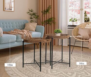 Плетений круглий журнальний столик 48 x В50 см, журнальний столик зі знімним підносом, журнальний столик з регульованими ніжками діаметр 48 см x висота 50 см