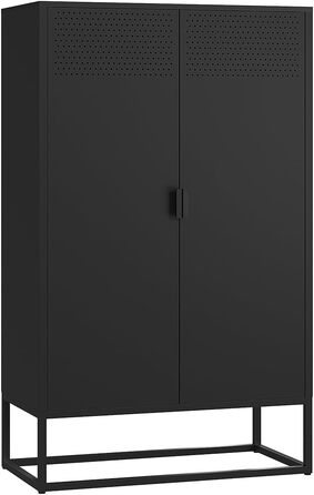 Металевий комод Skølm Izar Шафа для вітальні чорного кольору Металева шафа з 3 відділеннями та подвійними дверима Сервант для вітальні Багатофункціональна шафа шириною 80 см Висока комод в індустріальному стилі чорного кольору 125 см
