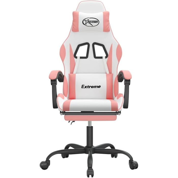Геймерське крісло, обертове, біло-рожева штучна шкіра, ергономічне, з підставкою для ніг, для комп&39ютерних геймерів, регульоване. З підставкою для ніг. Біло-рожевий.