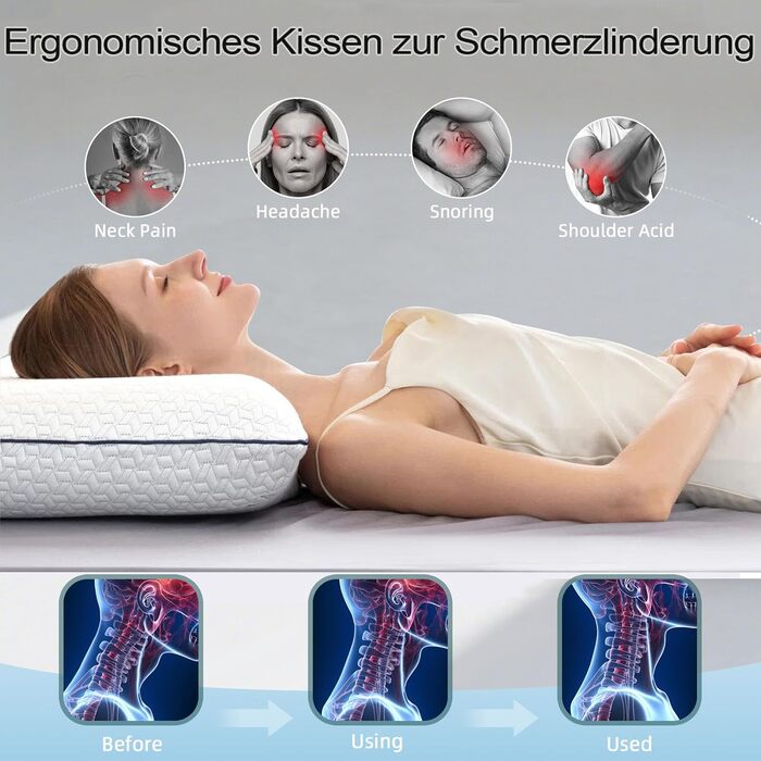 Подушка з піни з ефектом пам&39яті - ортопедична подушка для підтримки шиї. Матеріал високої щільності краще знімає тиск на шию. Ергономічна подушка зі знімним чохлом, який можна прати. Білий колір.