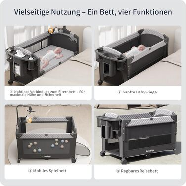 Складане дитяче ліжечко, дорожнє ліжечко та приліжкове ліжечко Портативне дитяче ліжечко, регульоване по висоті, портативне та зручне для зберігання, включаючи іграшки, пеленальний столик та москітну сітку Подарунок для молодих батьків