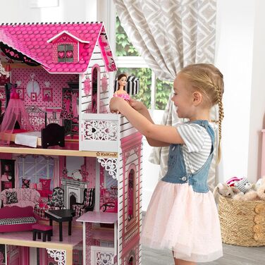 Дерев&39яний ляльковий будиночок KidKraft Amelia з меблями та аксесуарами, ігровий набір з балконом та ліфтом для ляльок 30 см, іграшка для дітей віком від 3 років, 65093