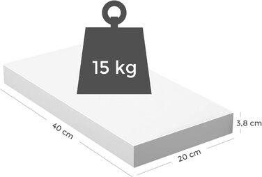 Настінна полиця VASAGLE, Настінна дошка для книг, картин, декору, Плаваюча полиця, 40 x 20 x 3,8 см, Офічна полиця, МДФ, для вітальні, кухні, коридору, спальні, ванної кімнати, білий LWS24WT