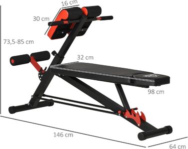 Лава для силових тренувань, похила лава, багатофункціональний тренажер для пресу, регульована сталь, чорний колір, 64 x 146 x 73,5-85 см