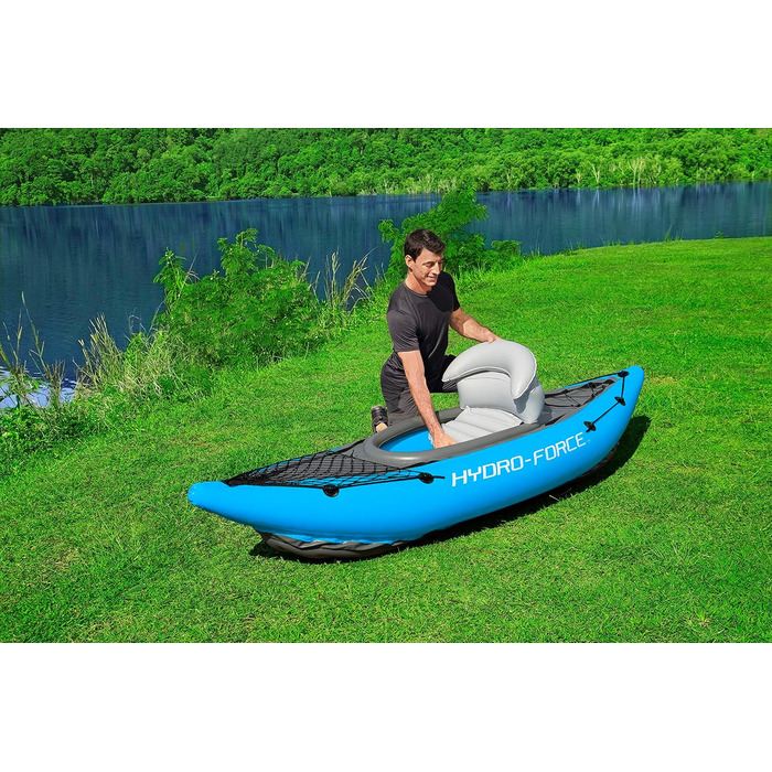 Надувний каяк на 1 особу з ручним насосом, веслом, сумкою для перенесення, синій, Single Cove Champion 2023