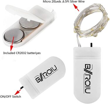 Мікро світлодіодних гірлянд з батарейкою CR2032 на сріблястому дроті довжиною 2 метри для вечірки, саду, Різдва, Хеллоуїна, весілл