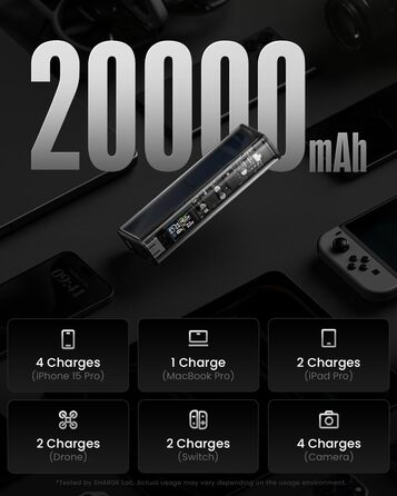 Прозорий Powerbank USB-C USB-A порти з розумним дисплеєм, ноутбук зовнішні акумулятори для мобільних телефонів для iPhone 16/15/14