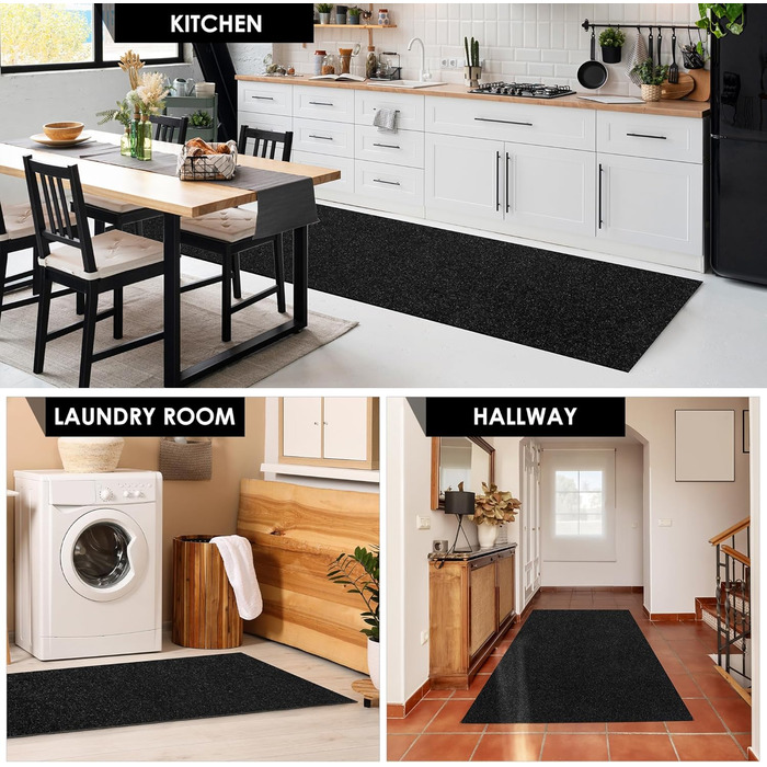Килимова доріжка Koloko для використання всередині/зовнішнього використання, нековзка, нестандартний розмір, підлогова доріжка з гумовою основою, для коридору, входу, балкону, патіо, кухні, чорна 2&39 x 8&39 (Доріжка)