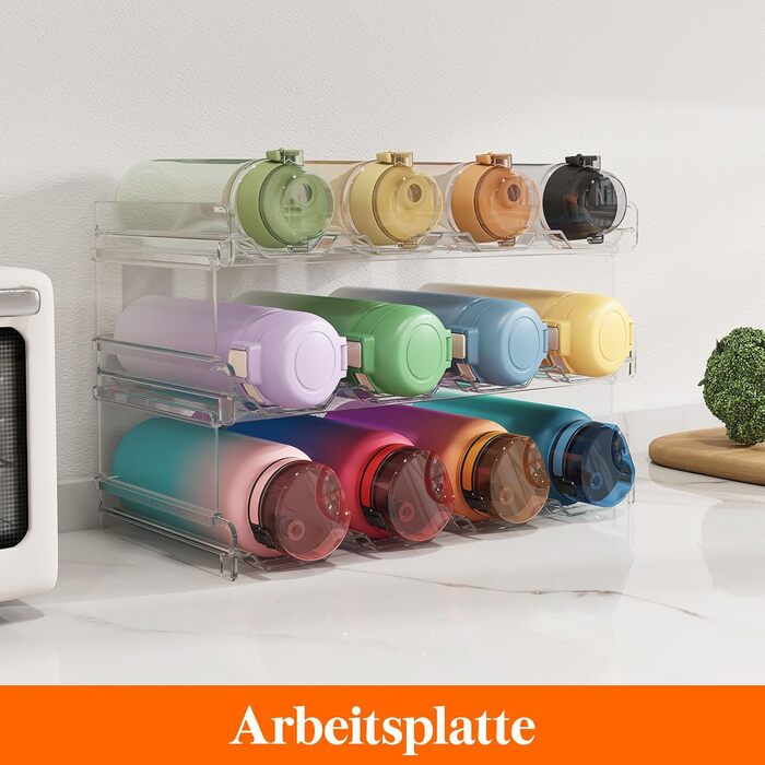 Тримач для пляшок Lifewit, що штабелюється, для шафи, морозильної камери, комори - пластиковий тримач для пляшок з водою для кухонної стільниці, шафи, офісу, кожна полиця вміщує 12 пляшок, 3-рівневий - 12 пляшок