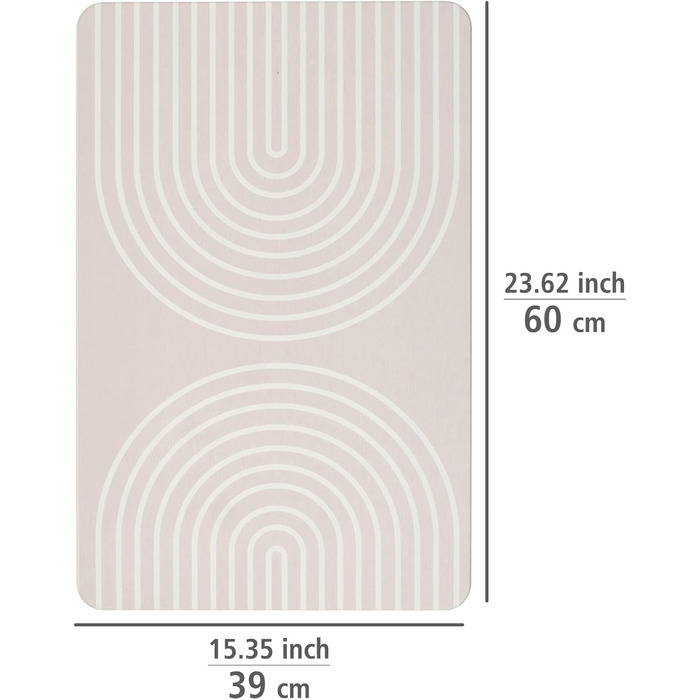 Килимок для ванної WENKO Модель Наска, виготовлений з натурального діатоміту, нековзний, водопоглинаючий та швидковисихаючий, 60 x 1 x 39 см, сіро-бежевий Наска