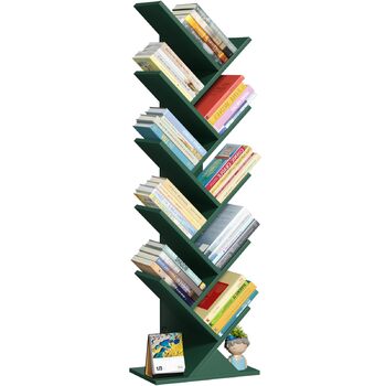 Книжкова полиця у формі дерева, 10-ярусна окремостояча полиця для книг/CD/журналів, DVD, дерев&39яна книжкова полиця для вітальні, спальні та домашнього офісу, темно-зелена, 20Г x 34Ш x 101В см