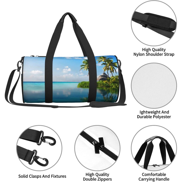 Спортивна сумка, дорожня сумка, Острів у морі (дизайн), з нічним друком, чорна, універсальний розмір, сумка для подорожей