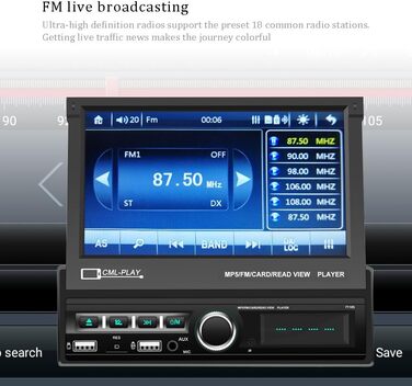 Автомагнітола Bluetooth з екраном, 7-дюймовий автоматично висувний відкидний дисплей Автомагнітола з Bluetooth/AUX/USB/TF/Mirror Link P1 1 Din Автомагнітола, 1 Din