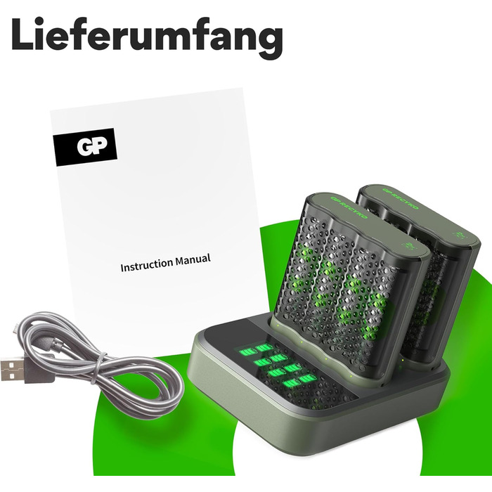 Док-станція GP ReCyko USB з 2 USB-зарядними пристроями GP M452, включаючи 8 батарей ReCyko AA 2600mAh, зарядний пристрій для батарей AA AAA зі світлодіодними індикаторами та док-станцію