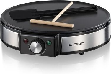 Млинниця Cloer 6630, для солодких або солоних млинців з 30 см Ø, 1200 Вт, антипригарне покриття, в т.ч. дерев'яний розмазувач і токар тіста, чорний Single