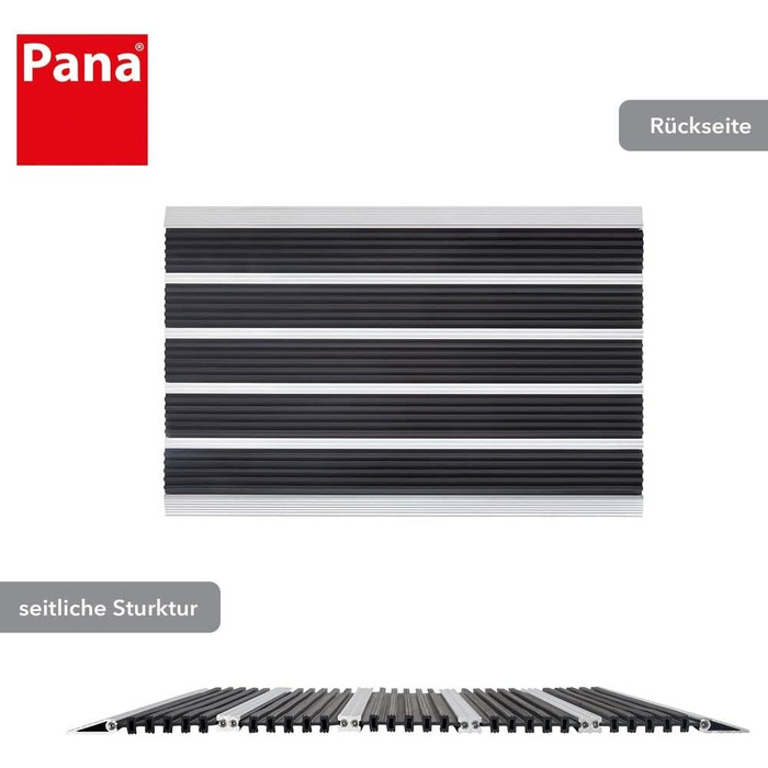 Алюмінієвий килимок для дверей PANA (39x60 см) Вуличний килимок для дверей Килимок для бруду Вуличний килимок для дверей зі вставками з голчастого фетру Килимок для підлоги Колір Чорний 39 x 60 см Чорний