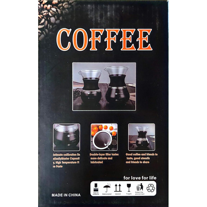 Ручний ручний фільтр для кавоварки YunNasi Pour Over Hand Coffee з нержавіючої сталі зі скляним фільтром (400 мл) чорний