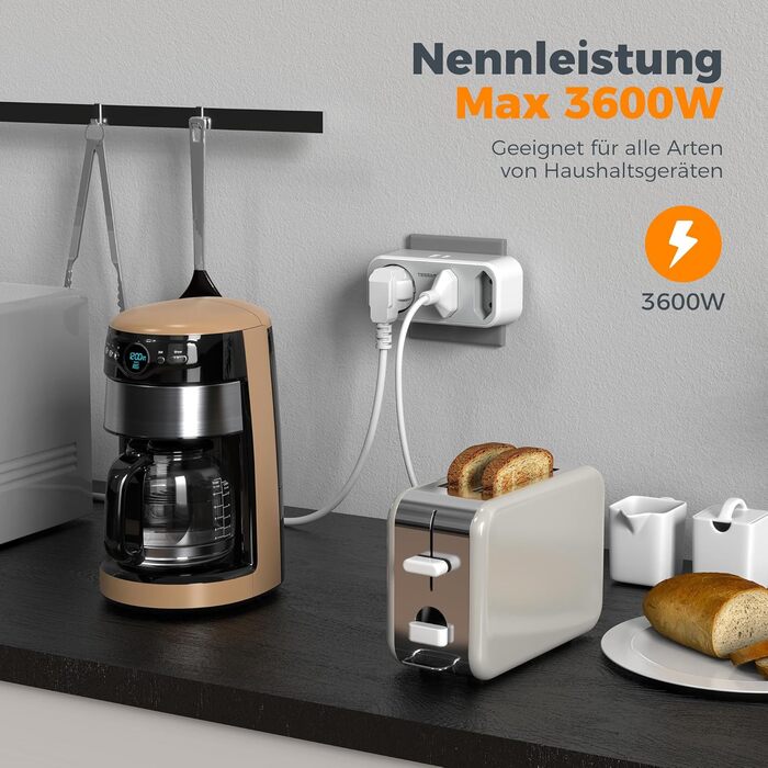 Подвійна вилка з USB C, адаптер розетки 5 в 1, багатофункціональна вилка з 1 USB C і 1 USB A, розподільник розеток 3600 Вт з USB C