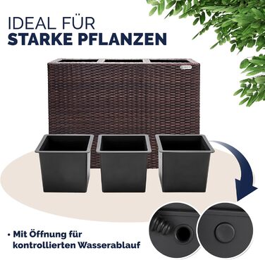 Квітковий ящик Casaria з 3 внутрішніми горщиками, поліратан, знімний, дренаж води, для зовнішнього використання, прямокутний, кашпо, квітковий горщик, піднята грядка, горщик для рослин, коричневий