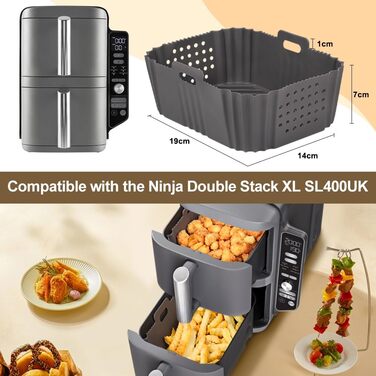 Аксесуари для фритюрниці BYKITCHEN для фритюрниці Ninja Double Stack XL SL400EU, силіконова форма для фритюрниці 2 шт. и для Ninja SL400EU 9.5 л, силіконова вставка для фритюрниці, форма для випічки у фритюрниці