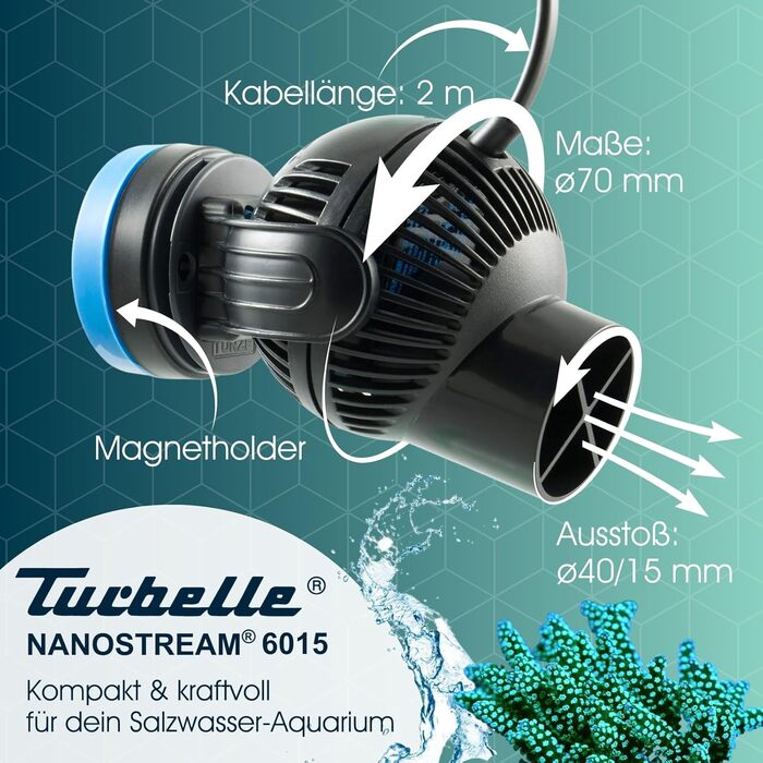 Циркуляційний насос Tunze Turbelle nanostream 6015 I Насос з витратою 1800 л/год I Пропелерний насос з магнітним тримачем та безшумним затискачем для скла товщиною до 12 мм I Водяний насос для акваріумів