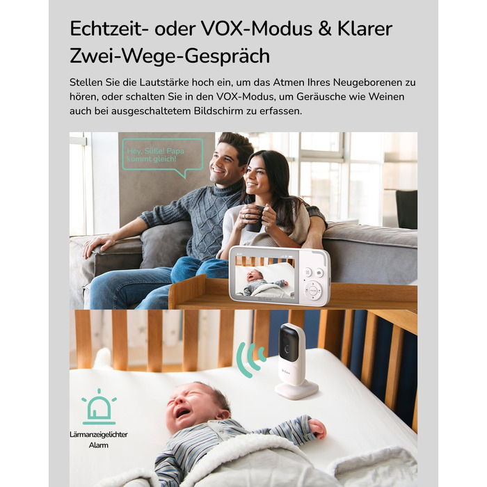 Монітор Dr.Care NeoView з камерою, екран 3,5 дюйма, відеоняня, 2-сторонній аудіо, циклічний запис, нічне бачення, VOX, датчик темп