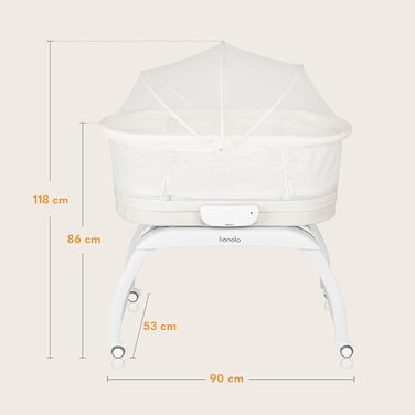 Дитяче ліжечко Lionelo Coral 3 в 1 до 9 кг, колиска, ваги для малюків, 5 швидкостей гойдання, 12 мелодій, 4 колеса, ергономічний матрац, таймер, пульт дистанційного керування, москітна сітка