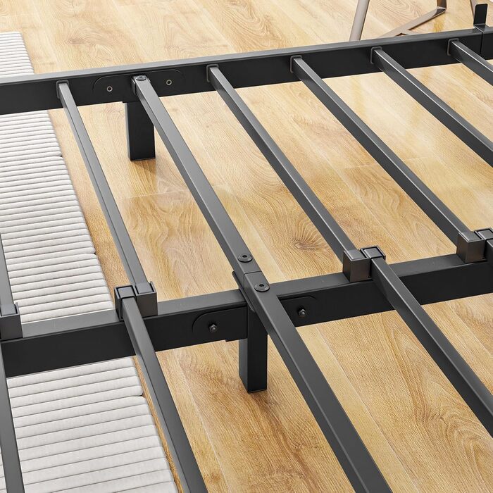 Ліжко 120x200 з рейковою основою, металеве ліжко 120x200 - висота підлоги 16 см, каркас ліжка 120x200, ліжко-платформа з металу, гостьове ліжко, двоспальне ліжко, пружинний блок не потрібен, безшумне, чорний каркас ліжка чорний - низьке ліжко 120 x 200 см