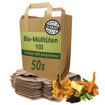 Біорозкладні пакети для сміття з ручками, стійкі до розривів, 10 літрів 50 шт. Біорозкладні пакети для кухонних відходів з практичною ручкою для перенесення та закручуваним дном, 100 компостовані від Quertee