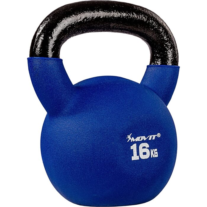 Гантеля-гиря MOVIT Kettlebell PRO 16 кг, чавунна з неопреновим покриттям для силових тренувань (темно-синя)
