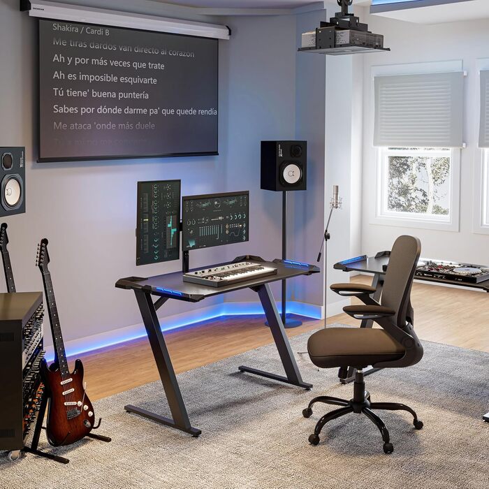 Ігровий стіл EUREKA ERGONOMIC 114 64 см зі світлодіодним підсвічуванням, ігровий стіл для ПК з вуглецевим волокном, гачком для навушників, тримачем для напоїв для офісу, секретаря