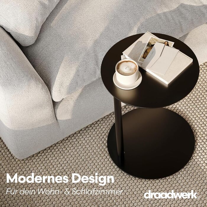 Круглий журнальний столик Журнальний столик для вітальні та їдальні 40 см Метал з порошковим покриттям Дизайн поза часом (чорний)