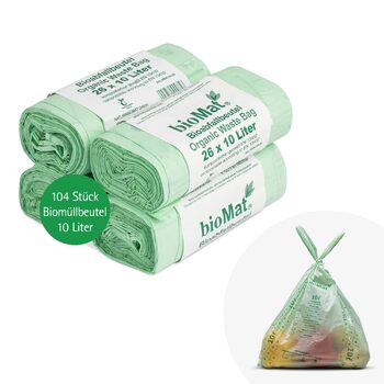 Компостовані пакети для біовідходів bioMat об&39ємом 10 л з ручкою для перенесення, 104 пакети, преміальна якість, сертифіковані DIN, кліматично нейтральні, зроблені в Німеччині