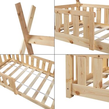 Дитяче ліжко Helsingborg 70 x 140 см із захистом від падіння, рейкова основа, намет-вігвам, дитяче ліжко, каркас ліжка, соснове дерево, дерев&39яне ліжко для дітей, кольори дерева