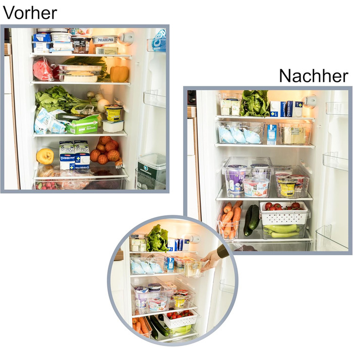 Органайзер для холодильника 37x23x14,5 см Прозорий з ручкою - Акрилова коробка для зберігання Організатор для холодильника Коробка для холодильника без BPA Комори Шафа для зберігання Прозора кухонна шафа Коробка 6 коробок, 6 шт.