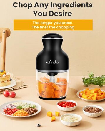 Електричний подрібнювач, подрібнювач 350 Вт, подрібнювач 600 мл, кухонний подрібнювач, тихий і простий у використанні (чорний)