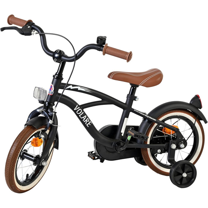 Дитячий велосипед Volare Black Cruiser 12 35 років Ручне та ножне гальмо, знімні бічні колеса, захист ланцюга та світловідбивачі Регульоване сідло Подарунок для дівчаток та хлопчиків