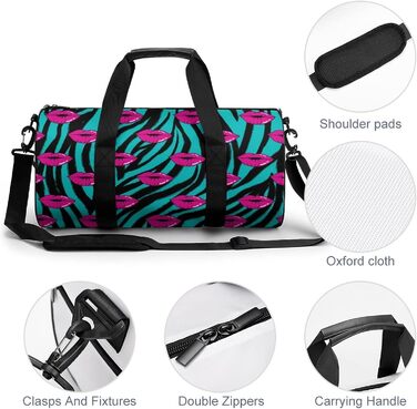 Спортивна дорожня сумка Червоні губи та зебра, унісекс, велика спортивна сумка-мішок