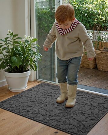 Килимок для дверей DEXI для приміщень, 81 x 121 см, нековзний килимок, що вловлює бруд, низький профіль, тонкий вхідний килимок, абсорбуючий, легко чиститься, килимок для вхідної зони, патіо, гілка 2&398&39 x 4&39 (прямокутний), колір листя сірий