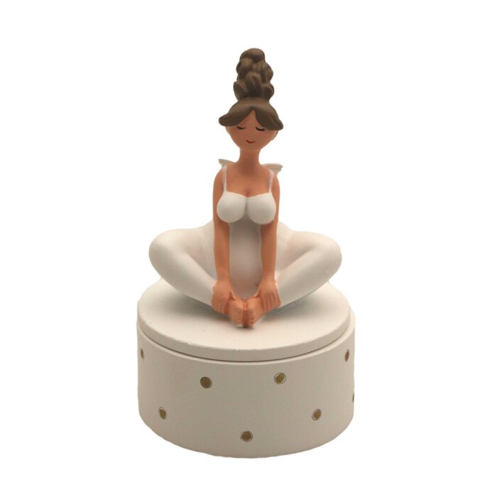 Коробка з полісмоли з фігуркою ангела-йоги, декоративна, з місцем для зберігання, біла та бежева